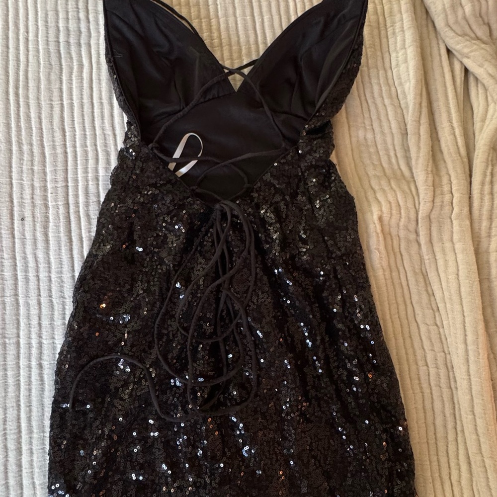 Black Sequin Dress with Lace-Up Back
